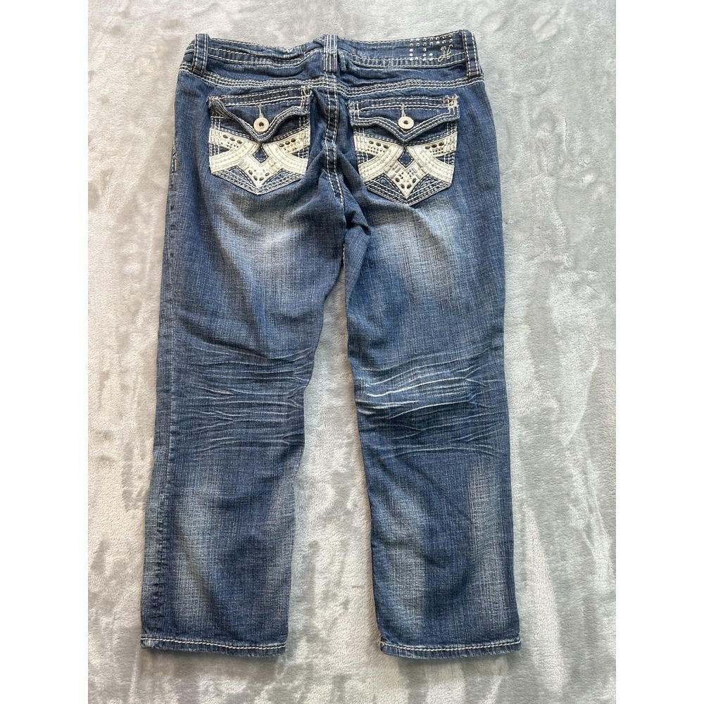 NYC Hydraulic Jeans Womens‎ Sz 6 Blue Gramercy Crop Capri Embroidered Studded